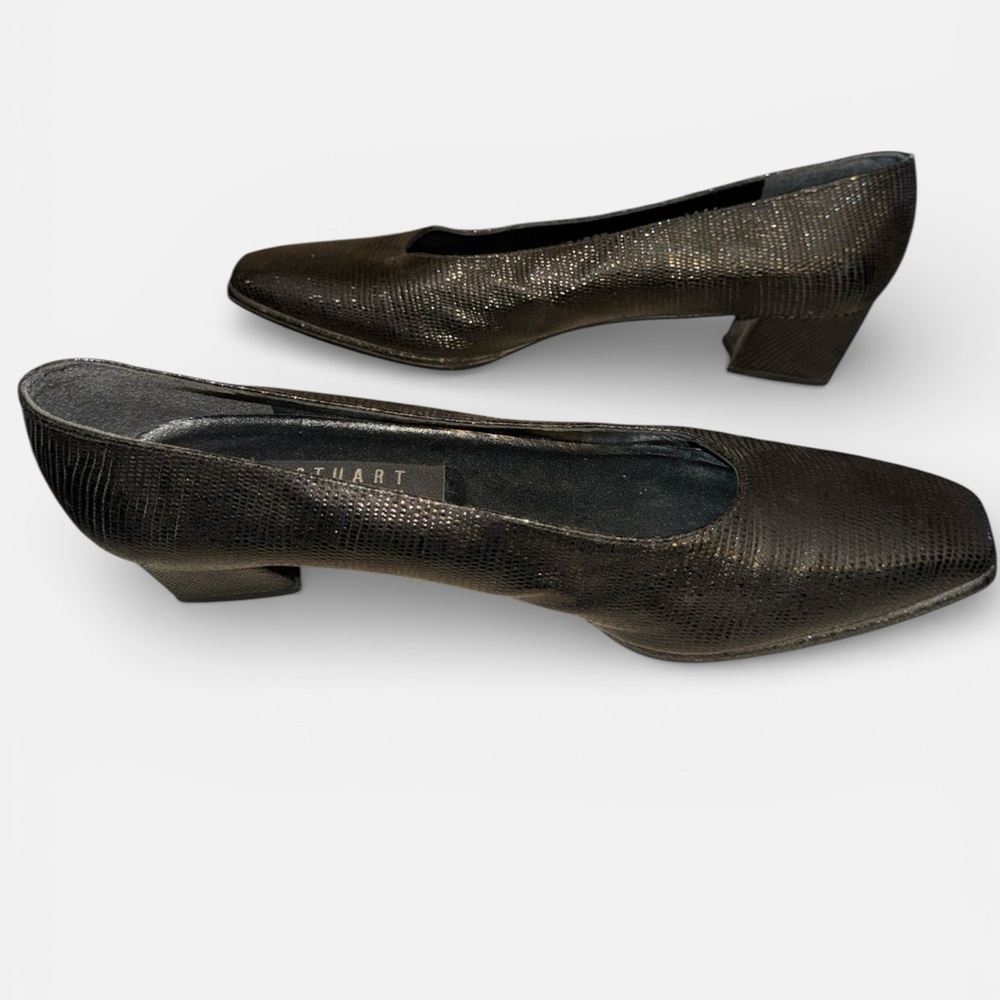 Stuart Weitzman Black Textured leather pumps Flats Sz 9 1/2 AAAA